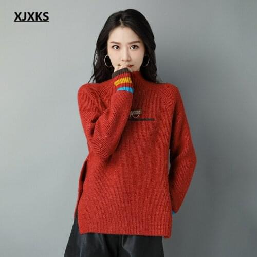 XJXKS Loose comfortable thick warm women turtleneck sweater 2021 winter new wool knit sweater women pullover