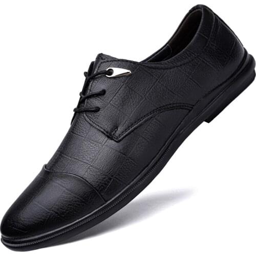 Genuine Leather Mens Shoes Luxury Business Cow Leather Shoes For Men Lace-up Metal Decorative Eye Clasp Driving Shoes Men