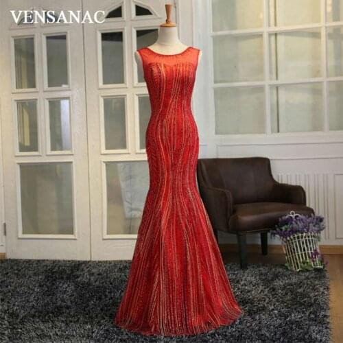 VENSANAC 2017 New Mermaid Sequined Long Evening Dresses Sleeveless Elegant Crystals Party Prom Gowns