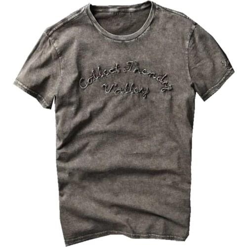 Vintage Distressed Washed Short Sleeved T Shirt For Man European and American Trendy Mens Casual t shirt Summer Style Clothing