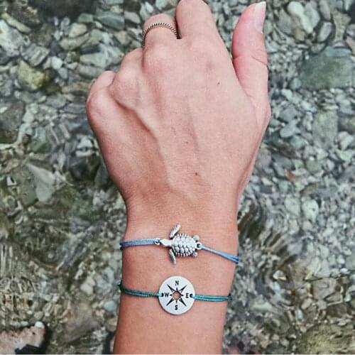 Vintage Multiple Layers Turtle Compass Bracelets For Woman Girl Bohemian Animal Bracelet Bangle Set Beach Jewelry Drop shipping
