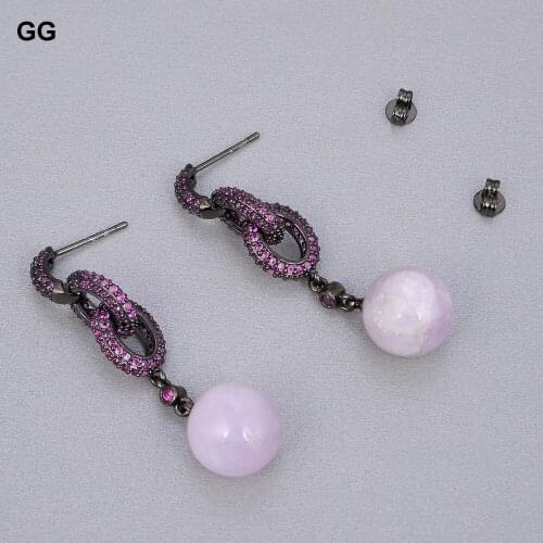 Natural Pink Round Kunzite Cubic Zirconia Pave Loop Post Earrings free shipping