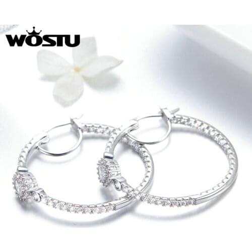 WOSTU New Fashion Shining Circle Round Drop Earrings Clear CZ For Women Fashion Jewelry Earrings Luxury Wedding Gift SDTE137