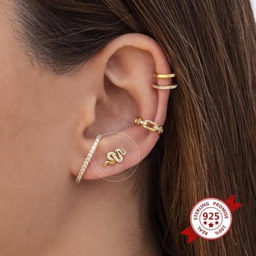 925 Sterling Silver Snake Stud Earrings CZ Charms Prevent Allergy Earrings for Women Simple Cute Jewelry