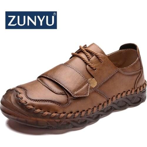 ZUNYU Mens Casual Shoes Men Leather Loafers Flat Handmade Breathable Moccasins Designer Style Walking Comfortable Shoes Size 48