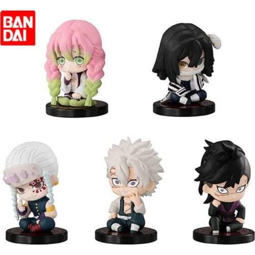 5pcs Bandai Demon Slayer Blade Anime Figure Gacha Mitsuri Iguro Obanai Sanemi Genya Uzui Tengen Sitting Doll Genuine Model