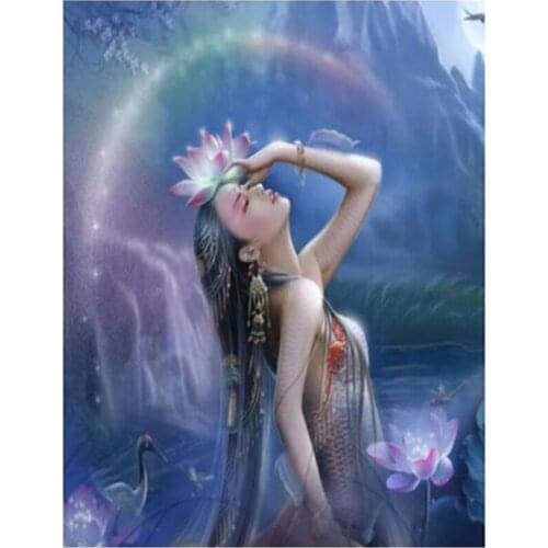 5D DIY Full Square Round Nice Mermaid Lotus Pattern Rhinestone Diamond Painting Mosaic Needlework Decoration Gift FC578