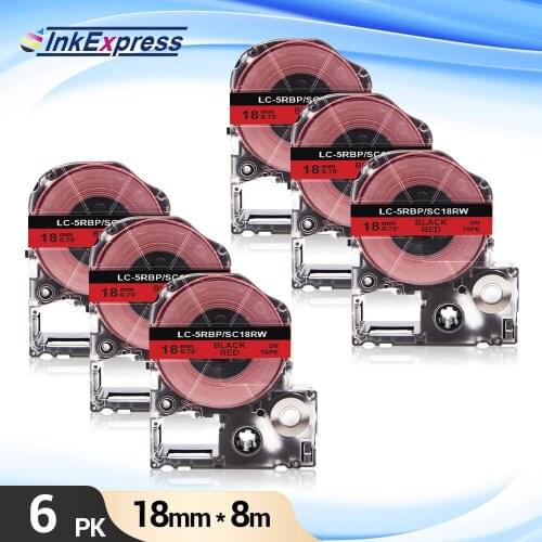 6PK SC18RW Tape for Epson SC18RW Label Tape 18mm Black on Red Label Cassette LK-5RBP for Epson King Jim LW-400 700 Label Maker