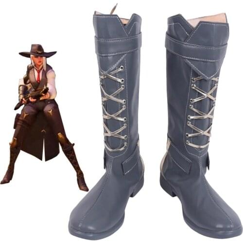 Ashe Elizabeth Caledonia Calamity Grey Cosplay Boots OW Shoes Custom Made