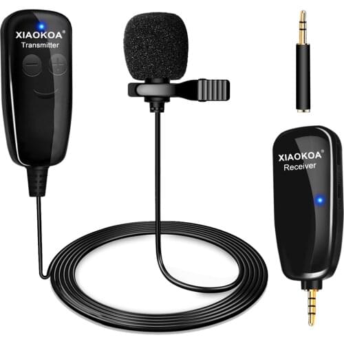 XIAOKOA UHF Lavalier Lapel Wireless Microphone Recording Vlog Youtube Live Interview for Iphone Ipad PC Android DSLR Microphone