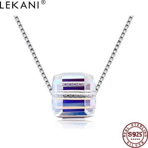 LEKANI Necklaces For Women 925 Sterling Silver Square Crystal Pendant Popular Jewelry Send Girlfriend Gift Party Hot Sale 2021