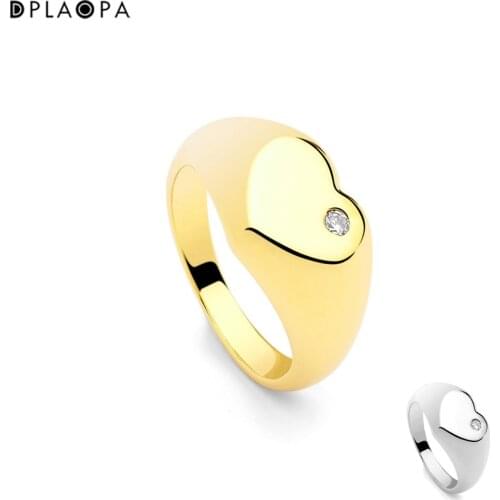 DPLAOPA 925 Sterling Silver Gold Heart Ring Love Zircon CZ Luxury Jewelry Large Big Smooth 2021 Women Wedding Jewels Gift