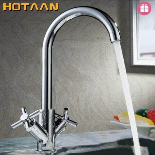 HOTAAN Dual handle cold and hot water mixer tap kitchen sink tap ,kitchen mixer,round swivel Kitchen Faucets,torneira YT-6050