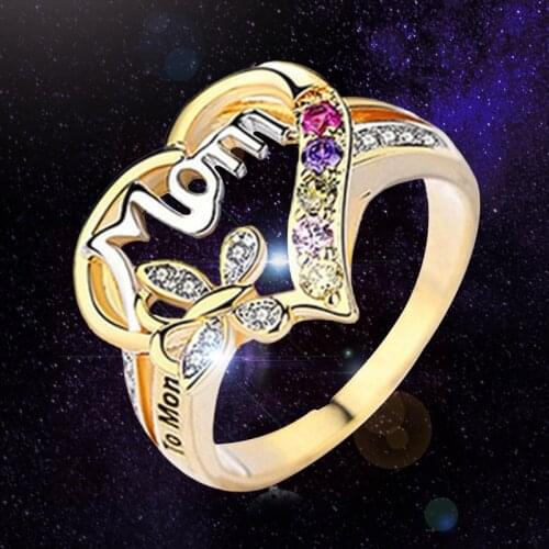 CC Rings For Women Heart Cubic Zirconia Colorful Stone Letter Mom Ring Party Mothers Gift