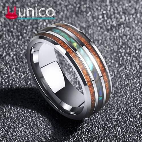 UUNICO 8MM Titanium steel personality mens ring Polished Matte Abalone Shell Tungsten Carbide Ring For Men Full Size 4-14 TH850