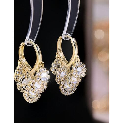 Women 14K Gold Earrings Micro-Inlaid Zircon Pearl Hydrangea Earring Long Temperament Tassels a Pair of Daily Female Accessories