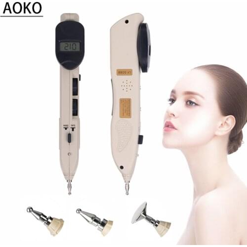 AOKO 3 in 1 Multifunction Acupuntura Pen Electric Meridian Massage Head Face Body Point Detector Acupuncture Point Stimulate Pen