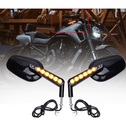 2 PCS Motorcycle Rear View Mirrors & LED Front Turn Signals for Har-ley VROD VRSCF 2009-2017 ABS+Metal