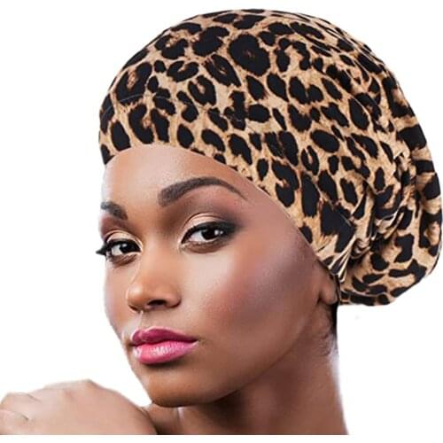 Soft Women Leopard Print Stretch Cap Muslim Turban Hijab Bonnet African Head Scarf Fabric Elastic Hat Headwear Turbante Mujer