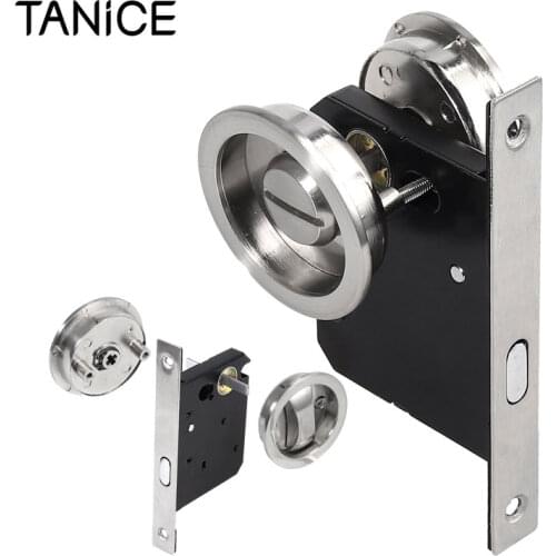 TANiCE Sliding Door Lock Set Bathroom Flush Pull Slide Locks Lockcase Mounting Accessories Kit For 35mm-50mm Door Thickness