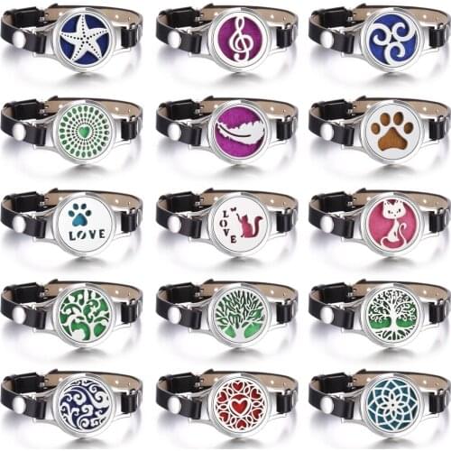 New Aromatherapy Bracelet Jewelry 316L Stainless Steel Leather Bracelets Aromatherapy Essential Oil Diffuser Locket Men Bracelet