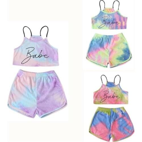 1-4 Years Toddler Baby Girls Tie-Dye Outfits Sleeveless Spaghetti Straps Tank Top Elastic Short Pants Girls Summer Clothes Sets