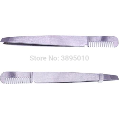 Eyebrow Makeup Tweezer Stainless Steel Flat Tip Eyelash Clip with Comb Hair Remover Makeup Beauty Tool F1120