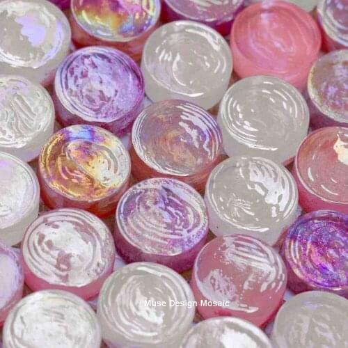 Romantic Pink Iridescent Glazed Glass Mosaic Tiles for Showroom Bar Wall Tile Floor Tile Home improvment
