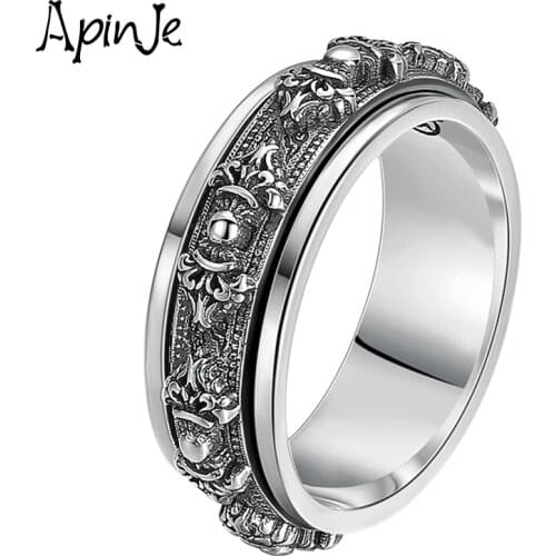 Apinje Thai Silver 925 Sterling Silver Rotatable Vajra Ring for Men Personality Party Gift Jewelry