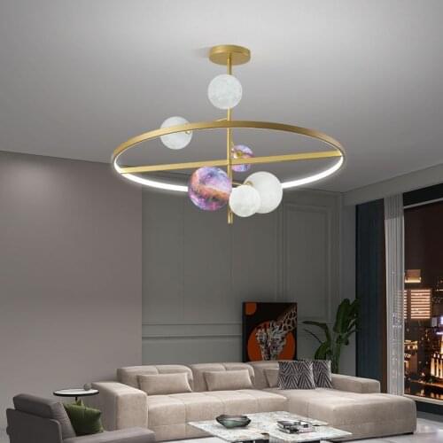 Nordic Style ball chandelier 3D Printing LED planet chandelier Modern Living Room Dining room Home Decoration boys room light