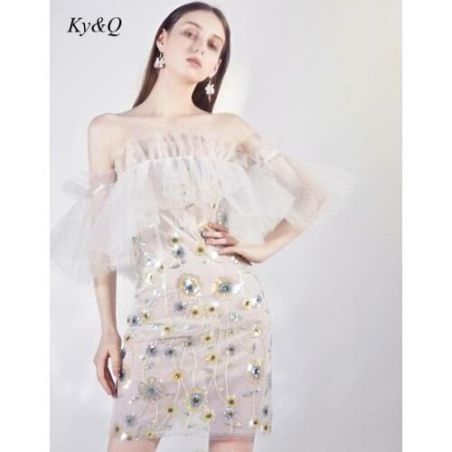 Bling Bling Straight Collar Sequin Flower Embroidery Dress Womens Exquisite Party 2021 Prestigious Evening Dresses