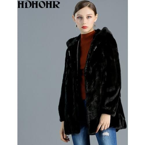 HDHOHR 2020 High Quality Real Mink Fur Coat Women Natural Import Mink Coats With Hood Warm Fashion Thick Mink Fur Jackets Winter