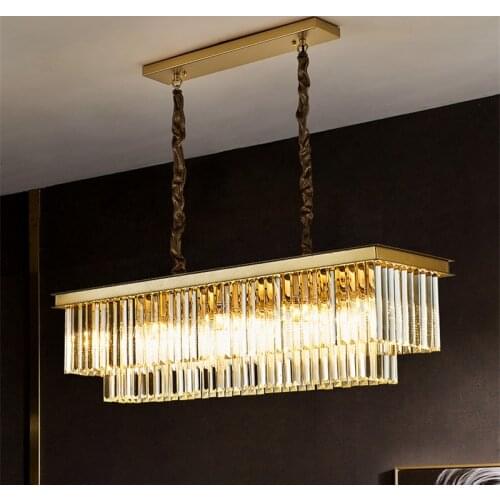 Modern Rectangle Gold Crystal Chandelier Lighting For Dining Room Chandeliers Led Lamps Indoor Light Fixtures