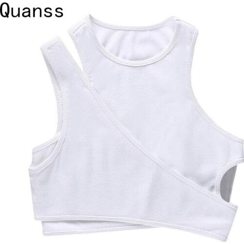 Quanss Two Piece Vest Women Summer White Black Sexy Tank Tops Streetwear Crop Top Sleeveless Sexy Slim Club Fitness Outfits Y2k