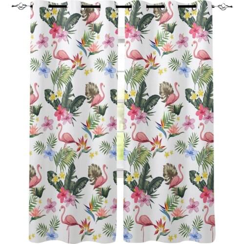 Flamingo Tropical Plant Plumeria Window Curtains For Living Room Kitchen Bedroom Modern Window Treatments Drapes Blinds
