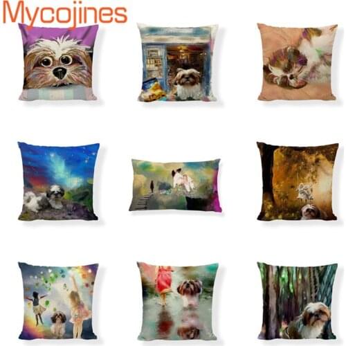 Comfortable Dog Print Shih Tzu Cushion Covers I Love Dog Pillow Case Floor 17.7 Linen Decorations Autumn Forest Cover Pillow