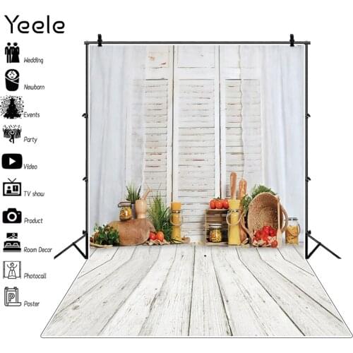 Yeele Kitchen Vegetables White Wood Floor Curtain Baby Portrait Backdrop Vinyl Photography Background For Photo Studio Photozone