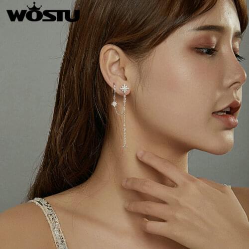 WOSTU New Authentic 925 Sterling Silver Simple Dreamy Shining Stars Stud Earring for Women Silver ear Jewelry earring DAE433