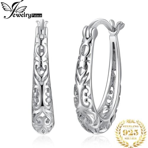 JewelryPalace Vintage Hollow Filigree Clip Earrings 925 Sterling Silver Earrings Fashion Jewelry Making Women Wedding Jewelry