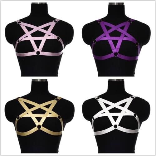 Women Fetish Pentagram Bondage Caged Bralette Gothic Bra Garters Lingerie Crop Tops Harajuku Gothic Body Cage Bra Rave Festival