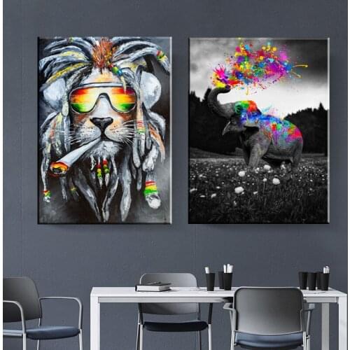 Animal Graffiti Art Cartoon Elephant Lion Canvas Paintings Wall Art Posters Prints Wall Pictures for Kids Room Cuadros Decor