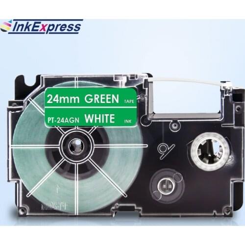 24mm White on Green XR-24AGN Tape Compatible CASIO XR-24AGN XR 24AGN Label Tape Printer Ribbon For CASIO Label Maker KL-E300