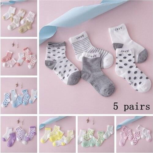 5 Pairs/lot NewBorn Infant Toddler Kids Cotton Sock Baby Boy Girl Star Dot Print Strip Print Socks