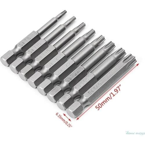 8Pcs/Set 1/4 Inch 50mm T8-T40 Magnetic Torx Electric Screwdriver Bits Kit