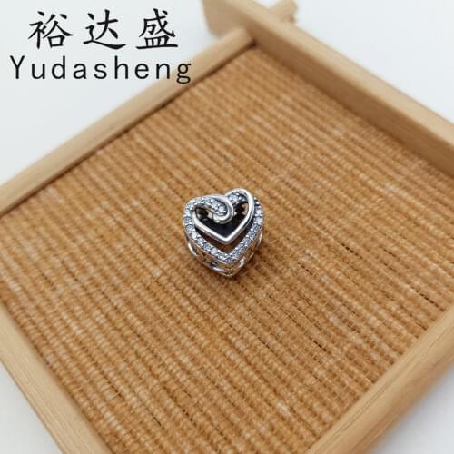925 Sterling Silver Sparkling Entwined Hearts Charm (Exquisitely Detailed Hollow Beaded) Valentines Day Gift Jewelry