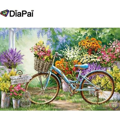 DIAPAI 5D DIY Diamond Painting 100% Full Square/Round Drill "Bicycle flower" Diamond Embroidery Cross Stitch 3D Decor A03957