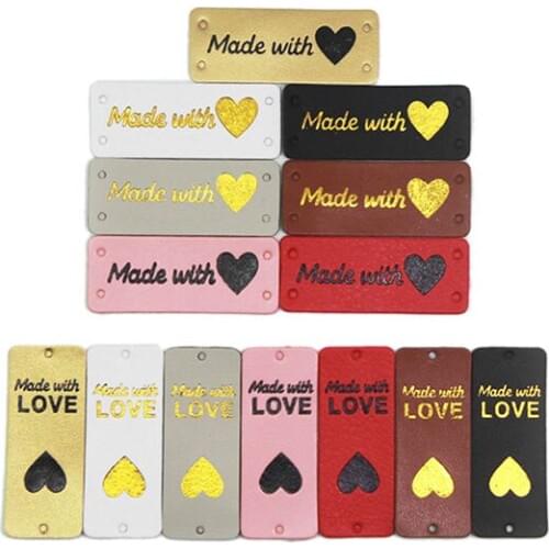 20Pcs PU Leather Tags Handmade With Love Labels Sewing Craft Hand Made Tags For Clothes Bags Shoes Knitting Tags Lables 5x2CM