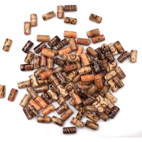 100pc DIY jewelry 12x6mm Randomly Mixed Barrel Pattern Wooden Beads Loose Spacer For Charm Earrings Bracelet accessories Whole