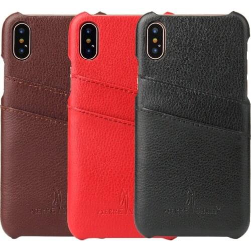 Litchi Lichee Pattern Real Genuine Leather Credit Card Holder Phone Cover Casing Case For iPhone X 8 7 Plus