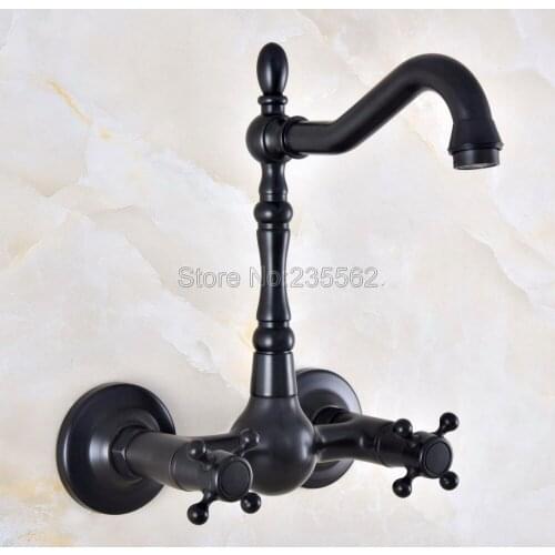 Black Oil Rubbed BrassWall Mount Hot&Cold Bathroom Kitchen Basin Sink swivel Faucet Mixer Tap lnf855